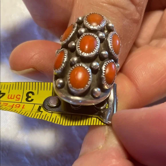 UNIQUE Native American Original Silver and Real Coral Ring. F. - Picture 3 of 8